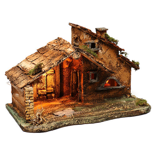 Stable with lights fire flame effect for Neapolitan nativity 40x25x25 cm 3