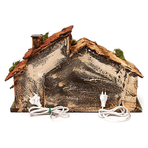 Stable with lights fire flame effect for Neapolitan nativity 40x25x25 cm 4
