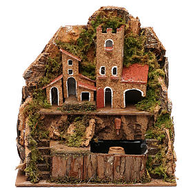 Settings, houses, workshops, wells: Fountain with pump, village for Nativity scene 20x15x20 cm