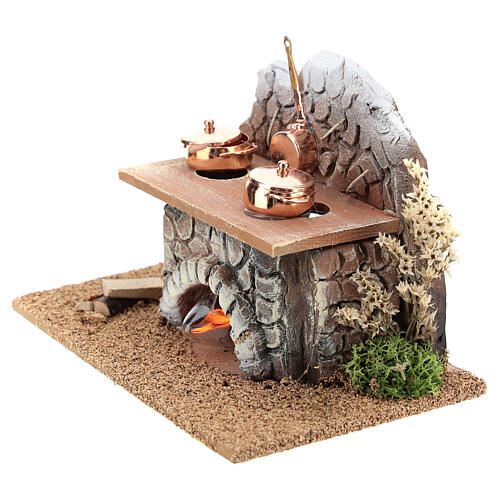 Piec z garnkami i ogniem - 15x10x10 cm, do szopki 8-10 cm 2