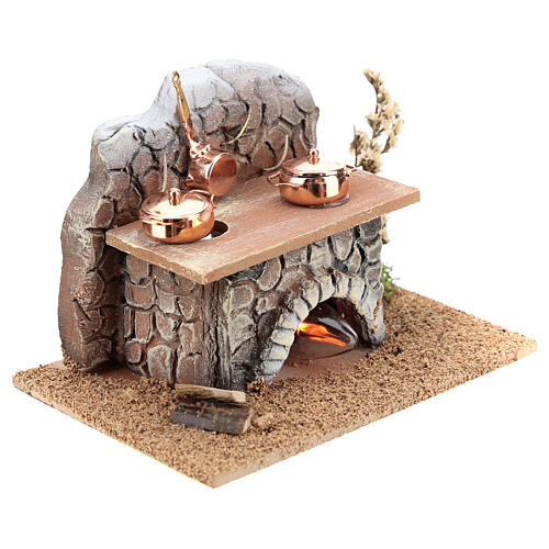 Piec z garnkami i ogniem - 15x10x10 cm, do szopki 8-10 cm 3