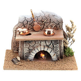 Miniature stove with pots and fire 15x10x10 cm, for 8-10 cm nativity