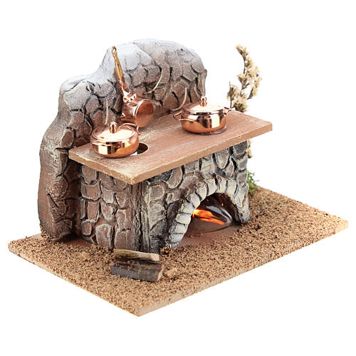 Miniature stove with pots and fire 15x10x10 cm, for 8-10 cm nativity 3