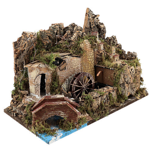 Miniature water mill with pump and lights, 35x50x30 cm for 10-12 cm nativity 3