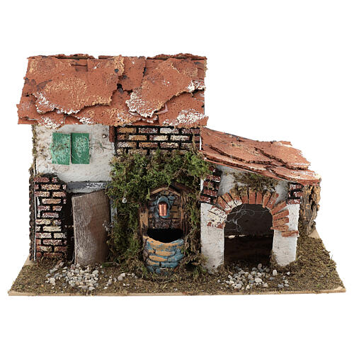 Miniature rustic house with fountain for nativity, 20x30x20 cm 1