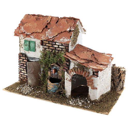 Miniature rustic house with fountain for nativity, 20x30x20 cm 2