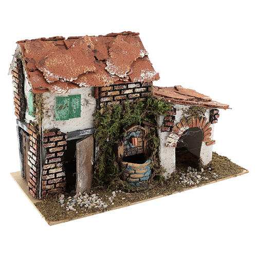 Miniature rustic house with fountain for nativity, 20x30x20 cm 3