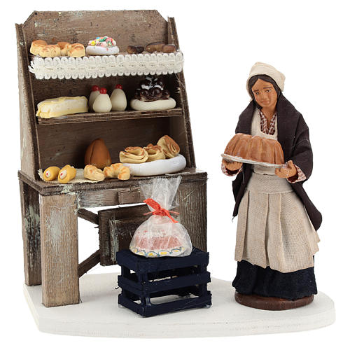 Cenário pastelaria com estantes e mulher para presépio com figuras de 13 cm de altura média 1