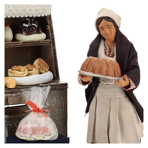 Cenário pastelaria com estantes e mulher para presépio com figuras de 13 cm de altura média 2