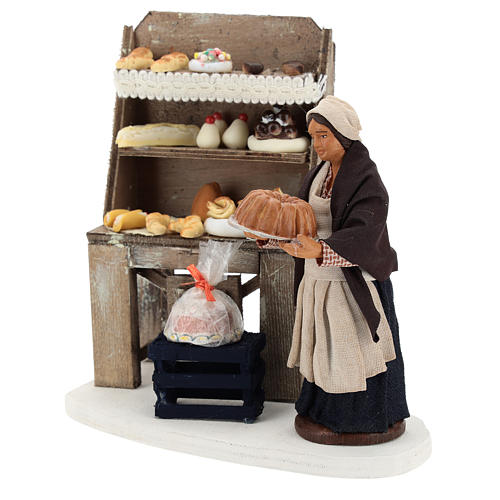Cenário pastelaria com estantes e mulher para presépio com figuras de 13 cm de altura média 3