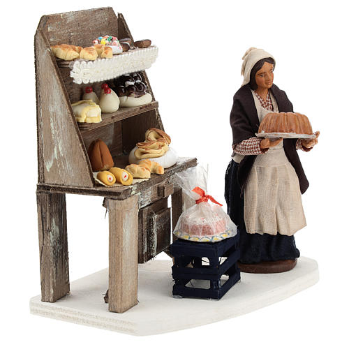 Cenário pastelaria com estantes e mulher para presépio com figuras de 13 cm de altura média 4