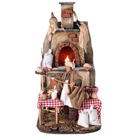 Oven with flickering light and baker Nativity scene 15 cm