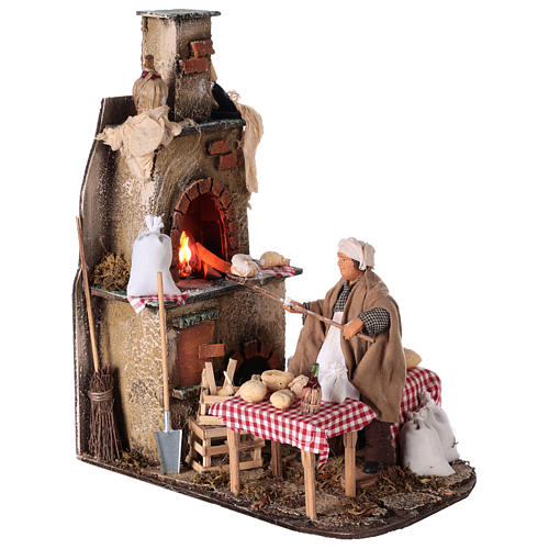 Oven with flickering light and baker Nativity scene 15 cm 4