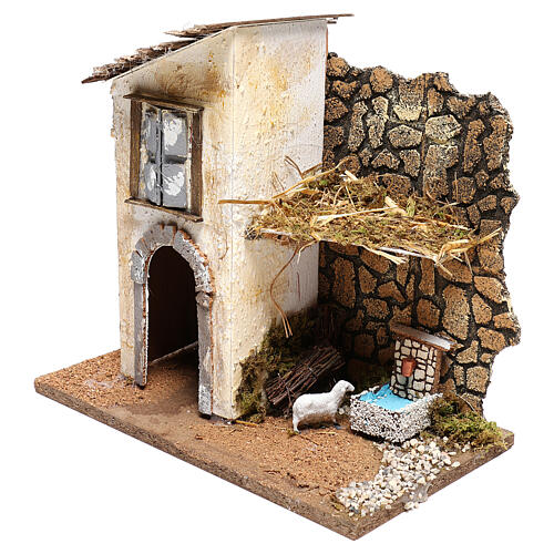 Häuschen mit Brunnen und Schaf für Krippe, 11 cm 2