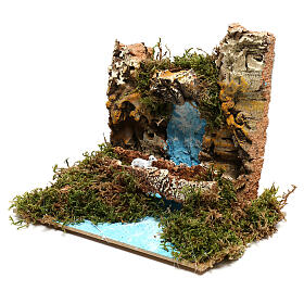 Miniature waterfall with goat on bridge, 6 cm nativity