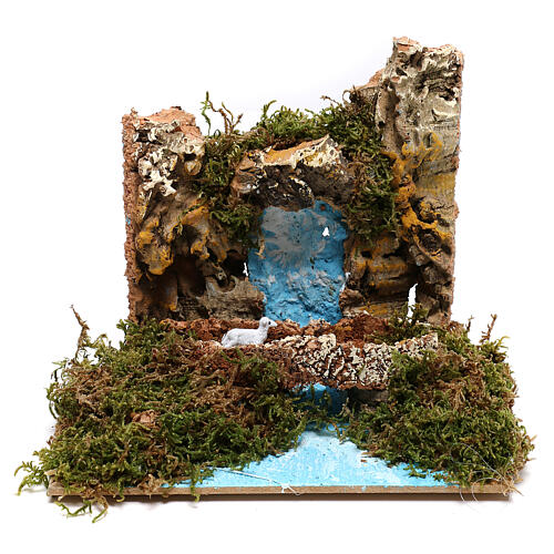 Miniature waterfall with goat on bridge, 6 cm nativity 1