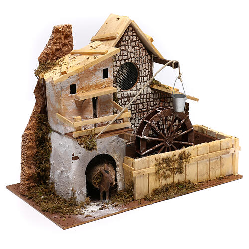 Häuschen mit Mühle und Esel für Krippen, 9 cm 3