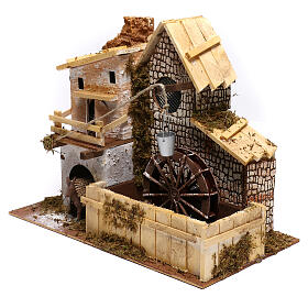 Miniature house with working mill and donkey, for 9 cm nativity