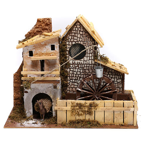 Miniature house with working mill and donkey, for 9 cm nativity 1
