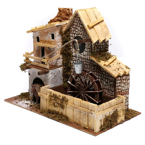 Miniature house with working mill and donkey, for 9 cm nativity 2