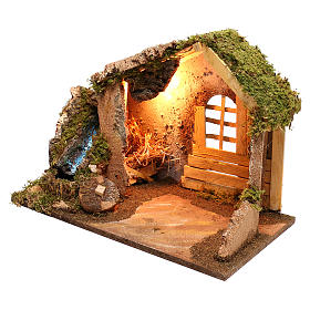 Capanna in legno con cascata laterale funzionante presepe 14 cm