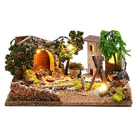 Nativity village with Holy Family 10x25x20 cm, 3-4 cm statues