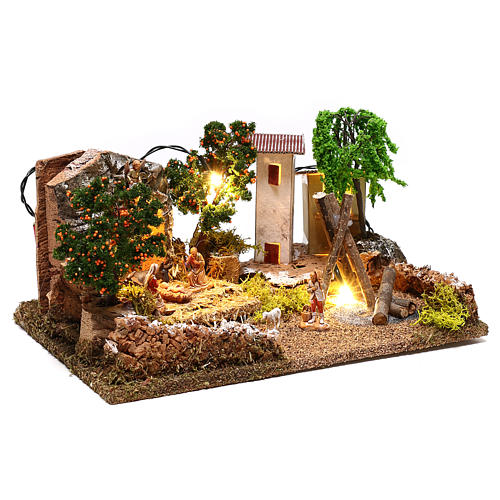 Paisagem com luzes e Natividade 10x25x20 cm para presépio com figuras de 3-4 cm de altura média 3