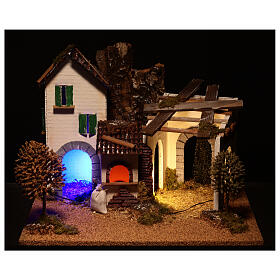 House with lighted farm 25x35x30 cm, 8 cm nativity (low volt.)