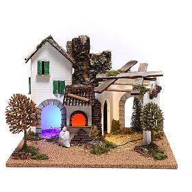 House with lighted farm 25x35x30 cm, 8 cm nativity (low volt.)