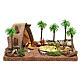 Lighted Nativity scene with grotto and palms 10x25x20 cm, 4 cm nativity s1