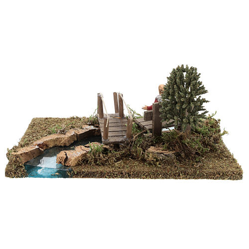 Section of river (modular) with bridge and old man 10x25x20 cm, 8-10 nativity 5