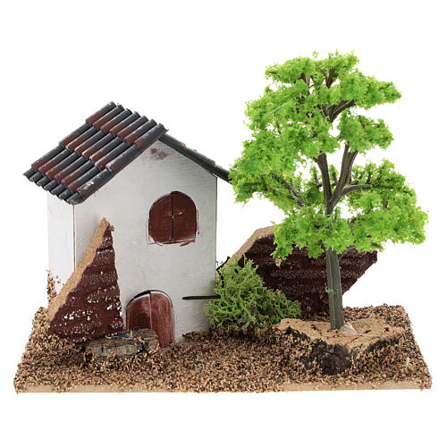 House with tree 10x15x10 cm, 3-4 cm nativity 1