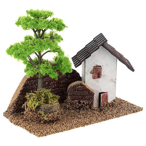Häuschen mit Baum und Mauer für Krippe, 15x15x10 cm 4