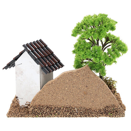 Häuschen mit Baum und Mauer für Krippe, 15x15x10 cm 5
