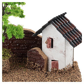 Settings, houses, workshops, wells: House with brick wall tree 15x15x10 cm, 3-4 cm nativity