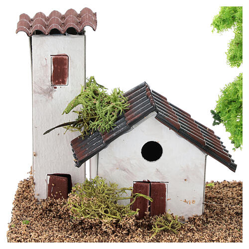 Miniature house with tower 10x15x10 cm, for 3-4 cm nativity 2