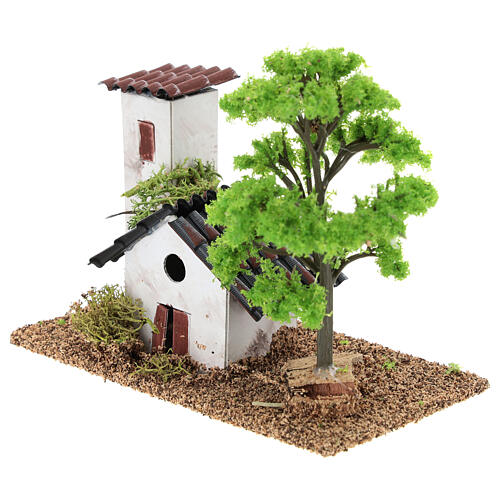 Miniature house with tower 10x15x10 cm, for 3-4 cm nativity 3