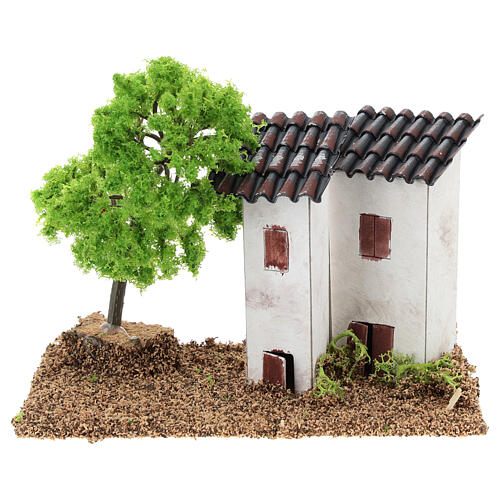House with 2 towers and tree 10x15x10 cm, for 3-4 cm nativity 1