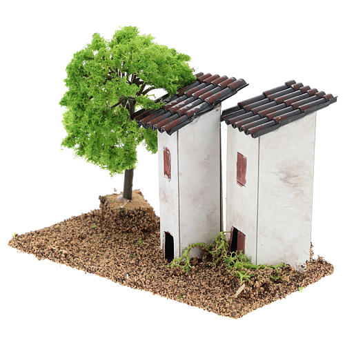 Casita con 2 torres y arbolito 10x15x10 cm belén 3-4 cm 3