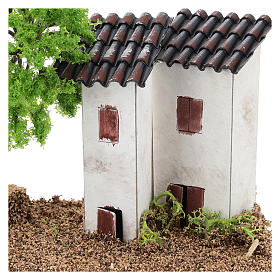 Casetta con 2 torri e alberello 10x15x10 cm presepe 3-4 cm