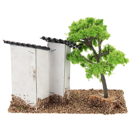 Chatka z 2 wieżami i drzewkiem, 10x15x10 cm, do szopki 3-4 cm 5