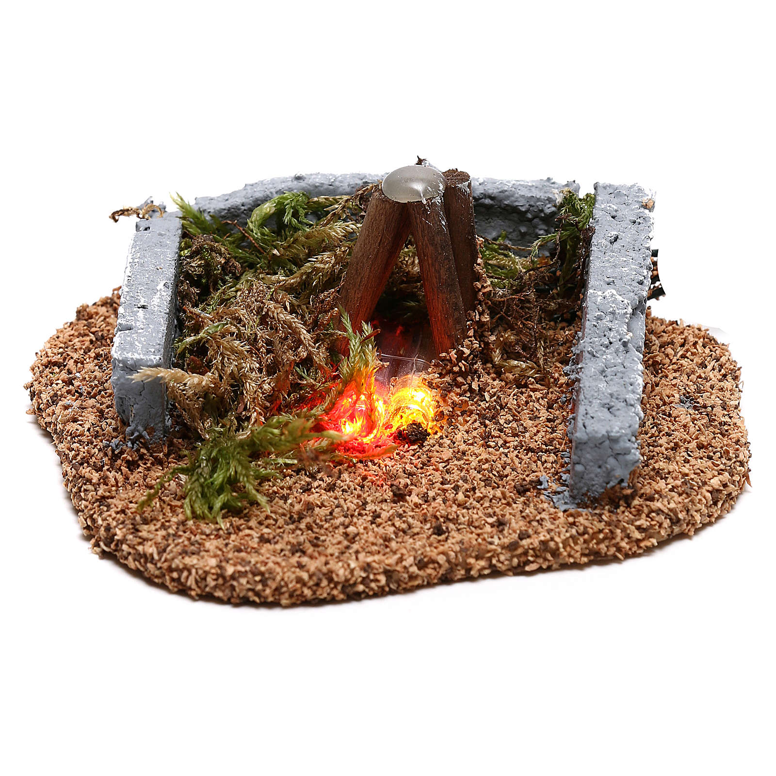 Feu De Camp LED Clignotant Pour Crèche De Noël - Décor Artisanal En Bois - 8-10 Cm - Ambiance Chaleureuse