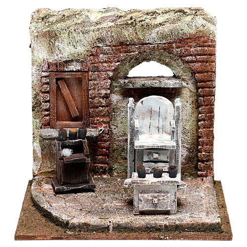 Shoeshine vintage stand scene 20x20x15 cm, 10 cm nativity 1