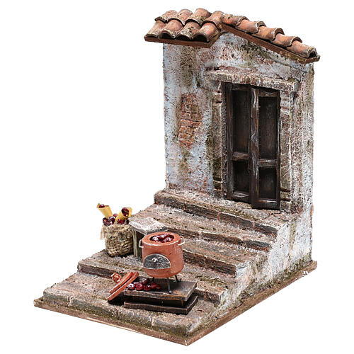 Szene mit Treppenhaus und Kastanientopf für Krippen 10 cm 2