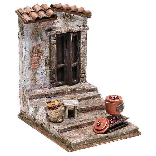 Szene mit Treppenhaus und Kastanientopf für Krippen 10 cm 3