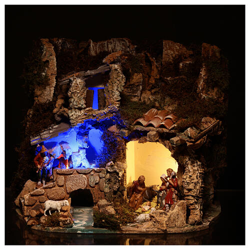 Landscape with cave and Holy Family, with night light effect 30x35x25 cm 4