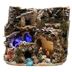 Paysage grotte et Nativité lumière effet nocturne 30x35x25 cm