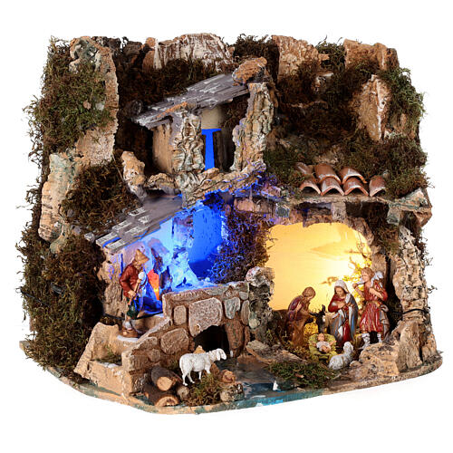 Paysage grotte et Nativité lumière effet nocturne 30x35x25 cm 5