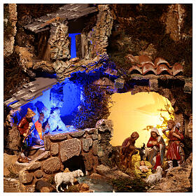 Paesaggio grotta e Natività luce effetto notturno 30x35x25 cm