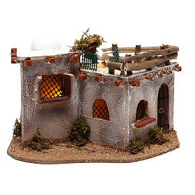 Maisons, milieux, ateliers, puits: Village arabe avec terrasse sur le toit pour crèche avec lumières 15x25x15 cm
